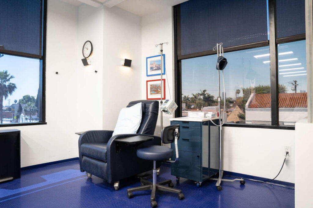 Infusion chair at AmeriPharma Infusion Center in Beverly Hills