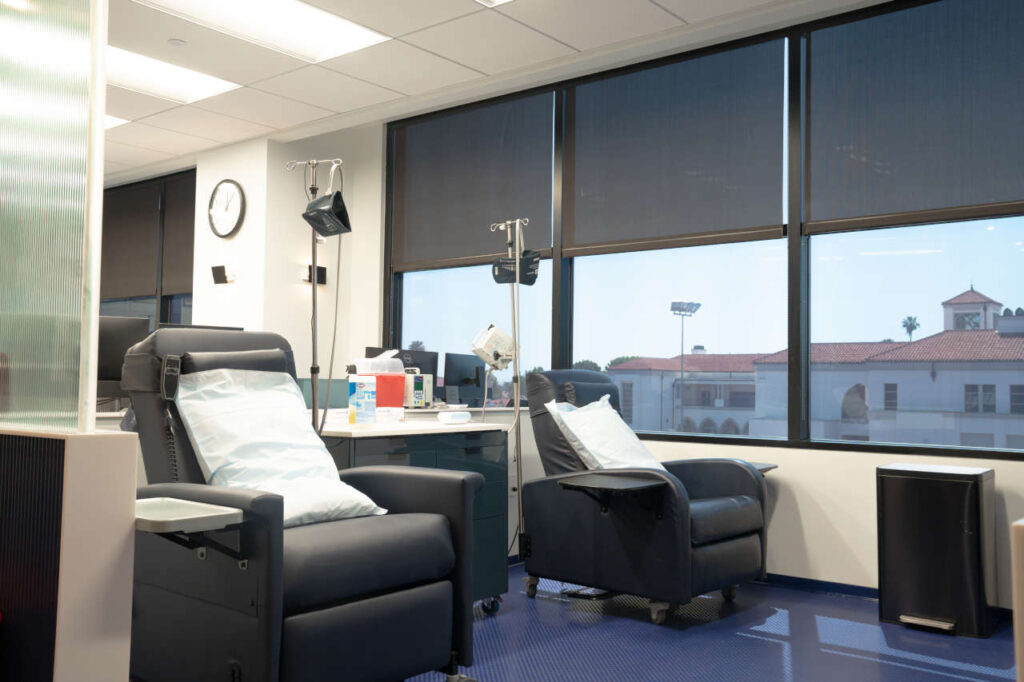 Infusion chairs at the AmeriPharma Beverly Hills Infusion Center