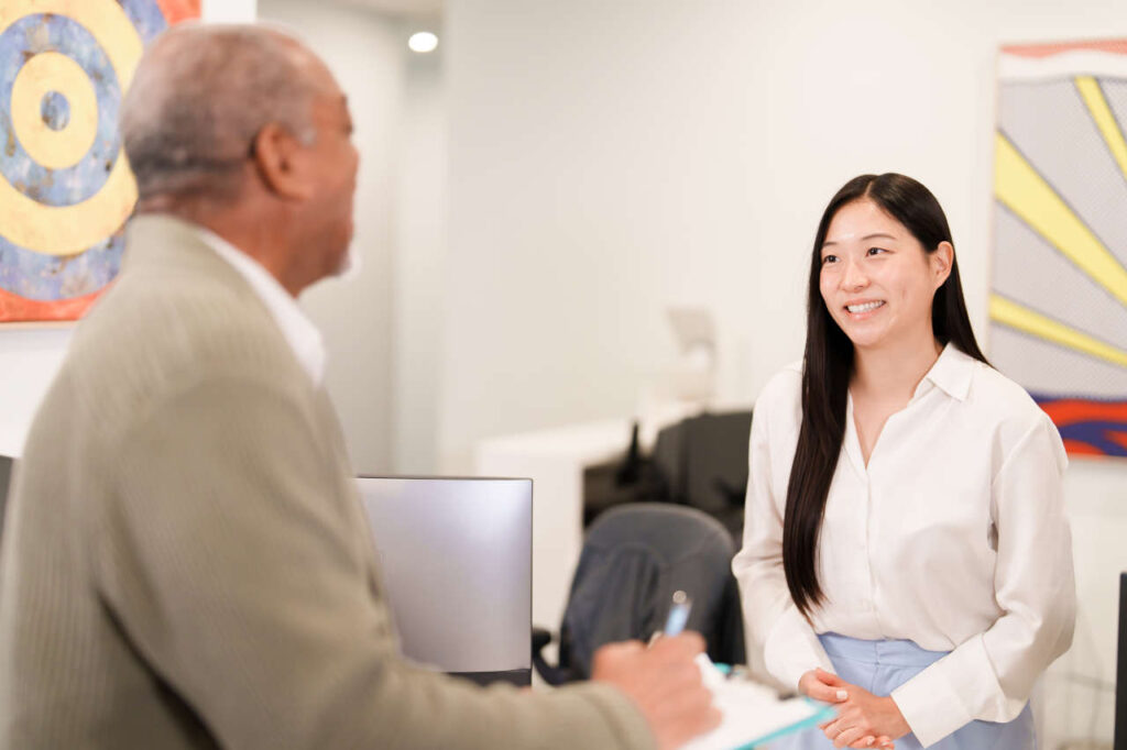 Patient interacting with staff at Beverly Hills Infusion Center
