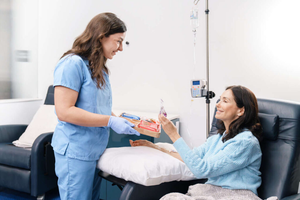 Infusion patient receiving snacks at Houston Infusion Center
